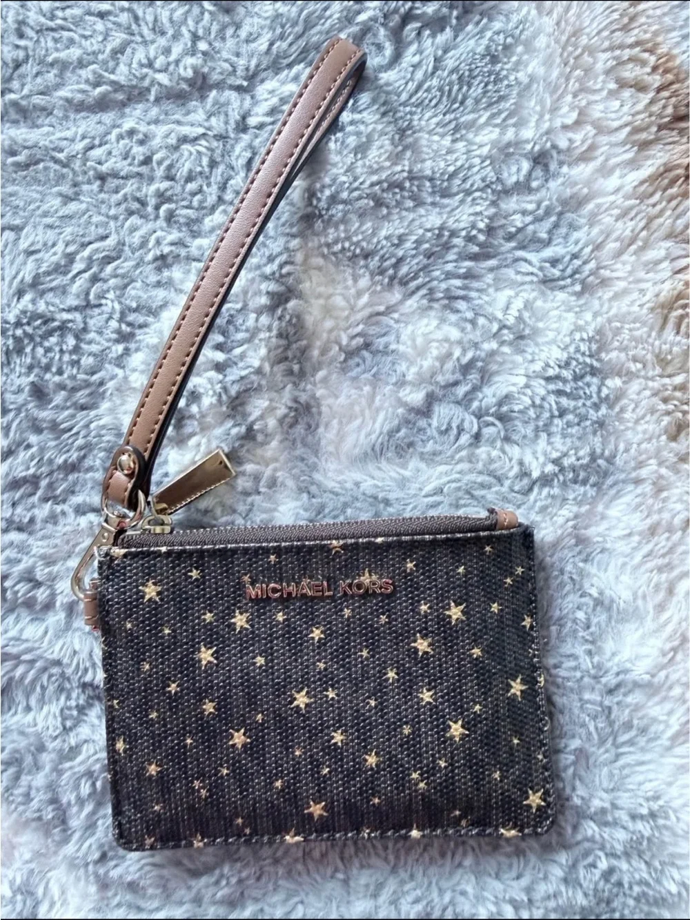 Michael Kors Black Wristlet with Gold Star Print